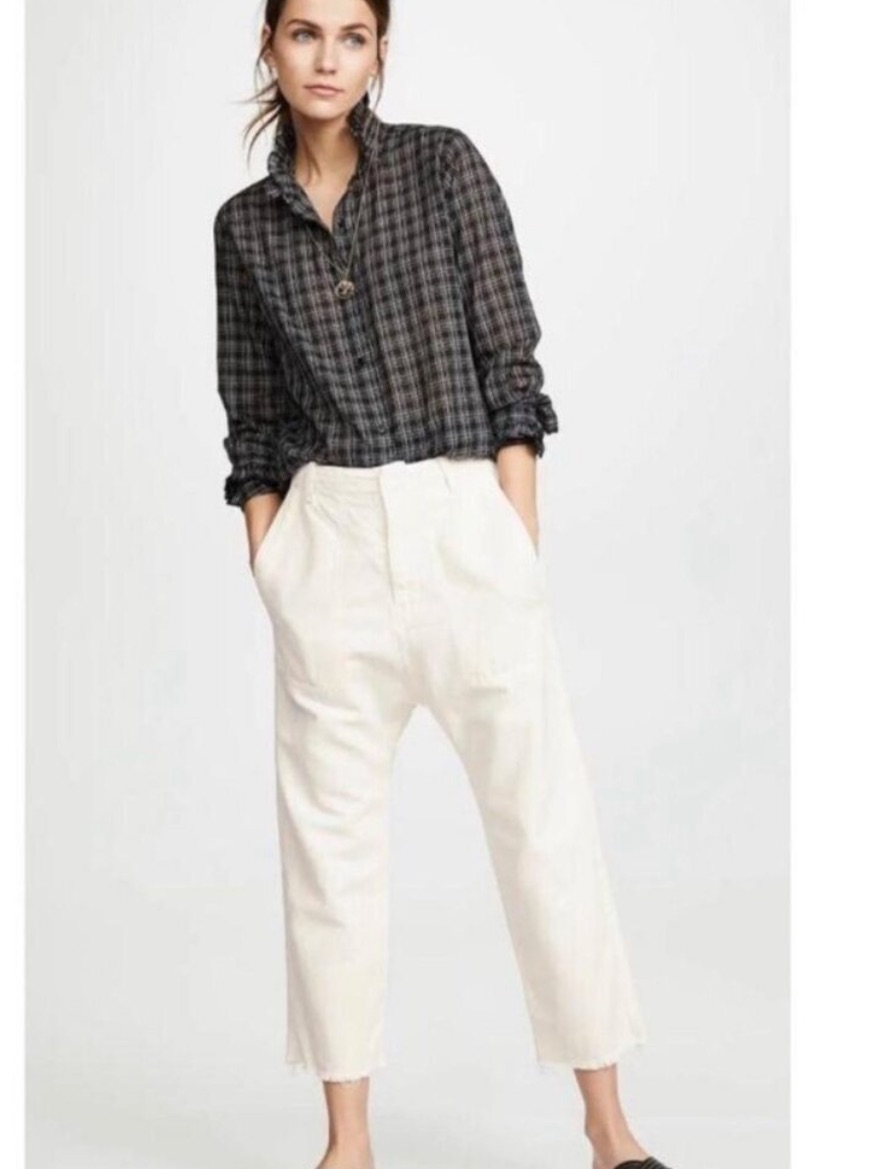Nili Lotan Nwot Luna Pants, Relaxed, Dropped Crotch, Cropped, Eggshell, Sz2